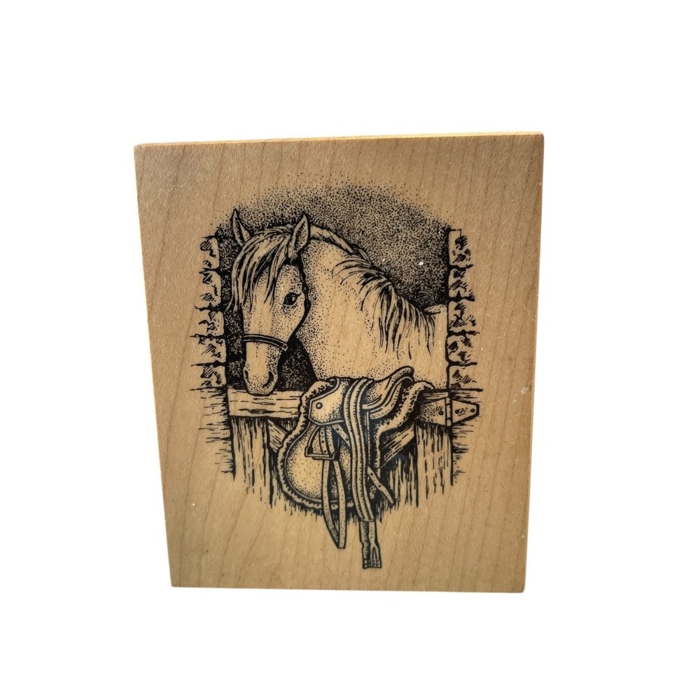 PSX Wood Mounted Rubber Stamp G-1874 Horse Saddle Stable Vintage